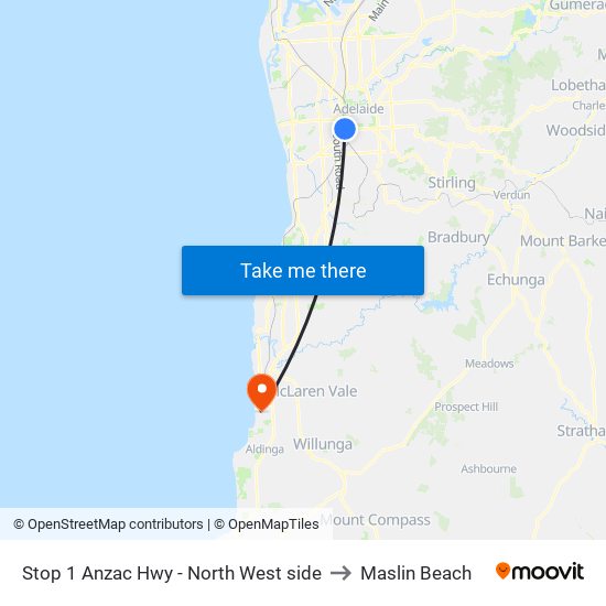 Stop 1 Anzac Hwy - North West side to Maslin Beach map