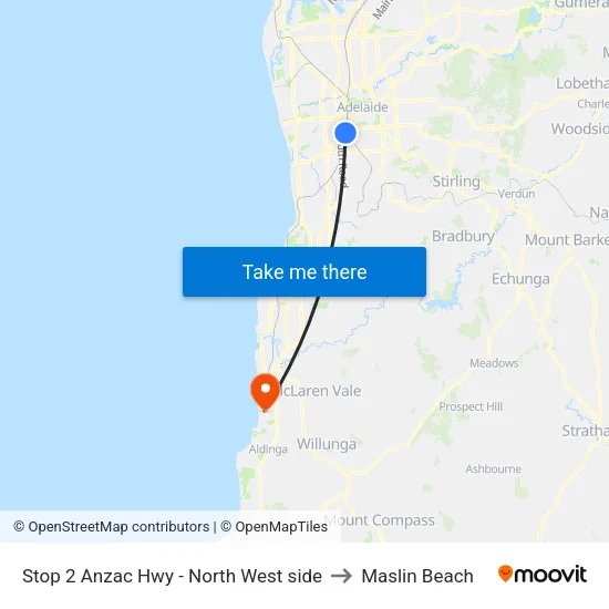 Stop 2 Anzac Hwy - North West side to Maslin Beach map