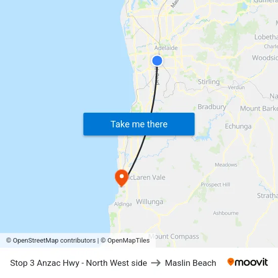Stop 3 Anzac Hwy - North West side to Maslin Beach map