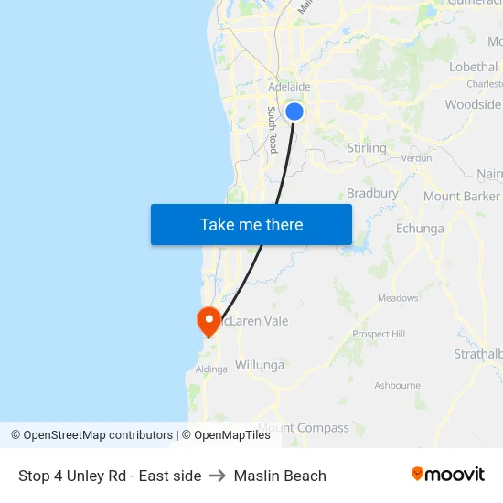 Stop 4 Unley Rd - East side to Maslin Beach map