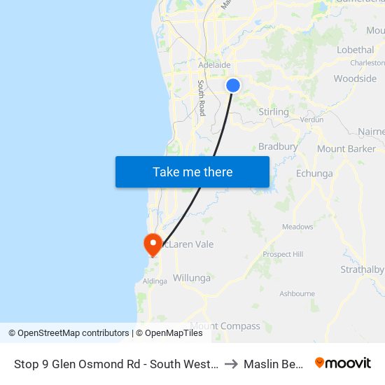 Stop 9 Glen Osmond Rd - South West side to Maslin Beach map