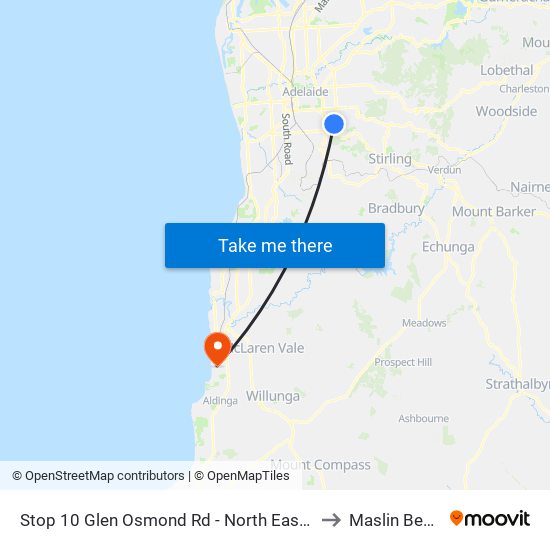 Stop 10 Glen Osmond Rd - North East side to Maslin Beach map