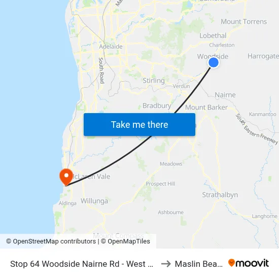 Stop 64 Woodside Nairne Rd - West side to Maslin Beach map