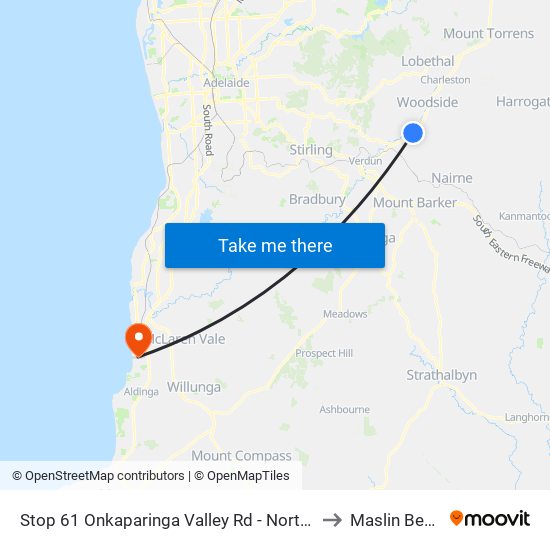 Stop 61 Onkaparinga Valley Rd - North side to Maslin Beach map