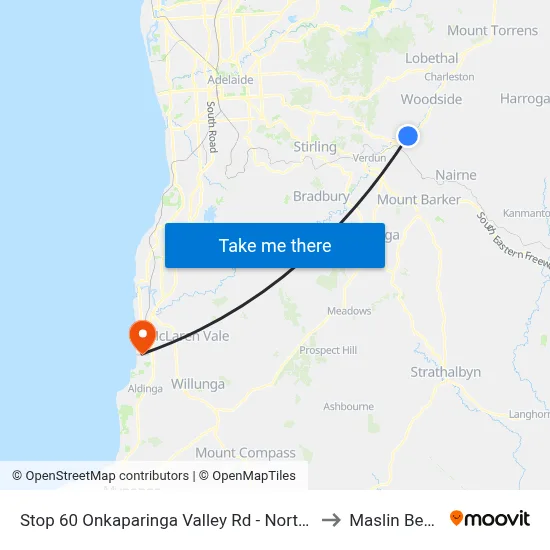 Stop 60 Onkaparinga Valley Rd - North side to Maslin Beach map