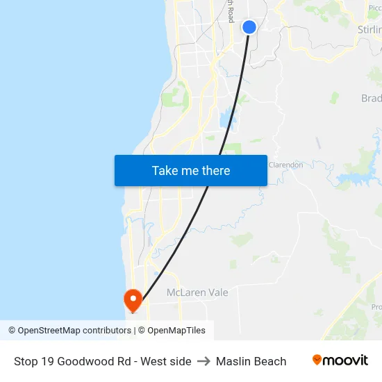 Stop 19 Goodwood Rd - West side to Maslin Beach map