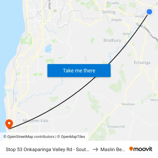 Stop 53 Onkaparinga Valley Rd - South side to Maslin Beach map