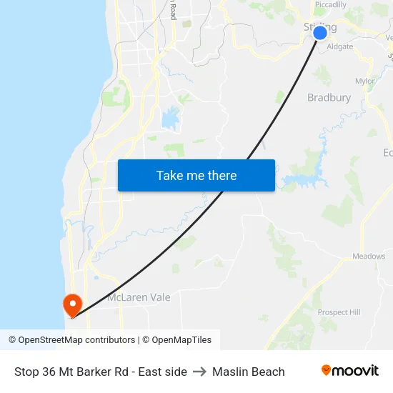 Stop 36 Mt Barker Rd - East side to Maslin Beach map