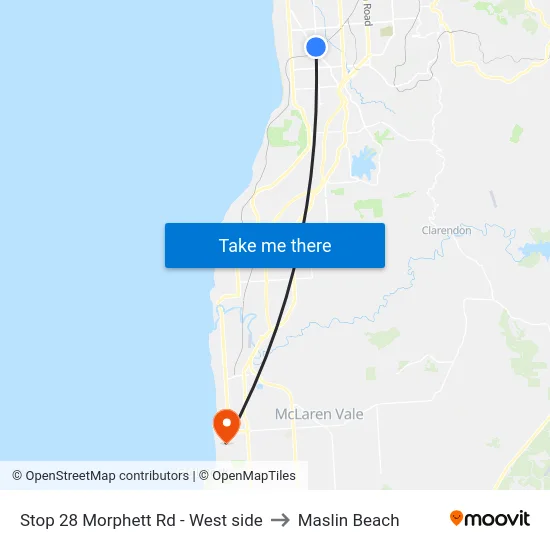 Stop 28 Morphett Rd - West side to Maslin Beach map