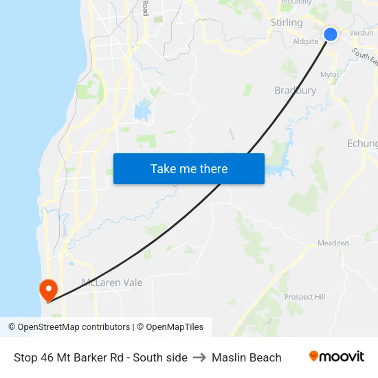 Stop 46 Mt Barker Rd - South side to Maslin Beach map