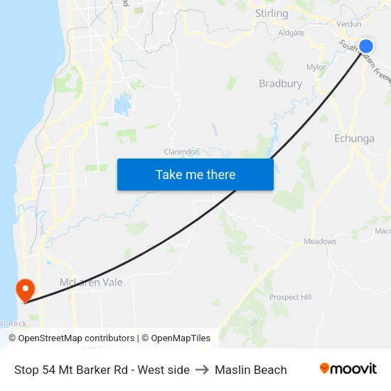 Stop 54 Mt Barker Rd - West side to Maslin Beach map