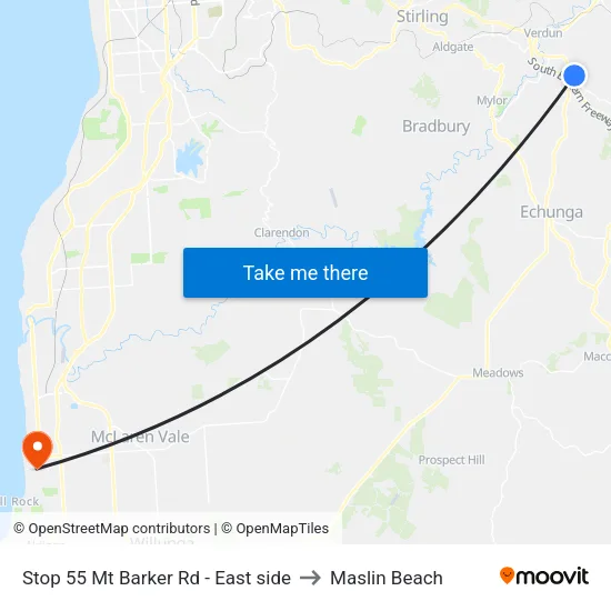 Stop 55 Mt Barker Rd - East side to Maslin Beach map