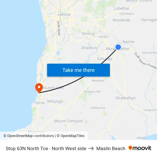 Stop 63N North Tce - North West side to Maslin Beach map