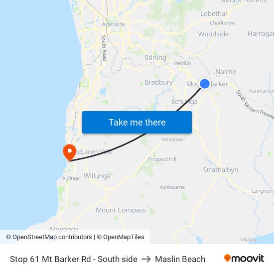 Stop 61 Mt Barker Rd - South side to Maslin Beach map