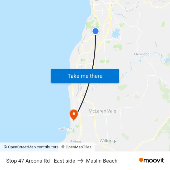 Stop 47 Aroona Rd - East side to Maslin Beach map