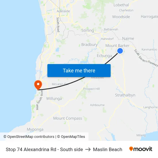 Stop 74 Alexandrina Rd - South side to Maslin Beach map