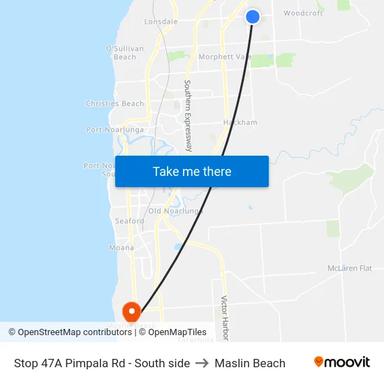 Stop 47A Pimpala Rd - South side to Maslin Beach map