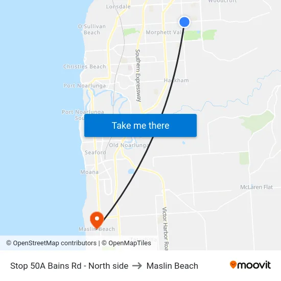 Stop 50A Bains Rd - North side to Maslin Beach map