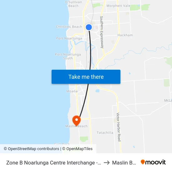 Zone B Noarlunga Centre Interchange - West side to Maslin Beach map