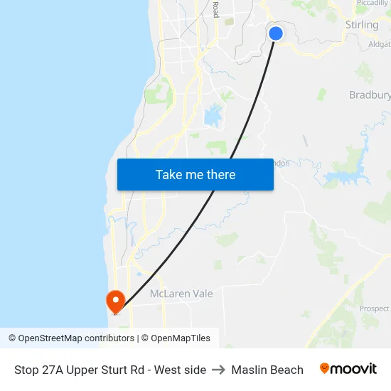 Stop 27A Upper Sturt Rd - West side to Maslin Beach map