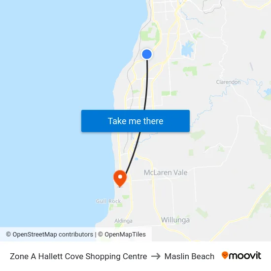 Zone A Hallett Cove Shopping Centre to Maslin Beach map