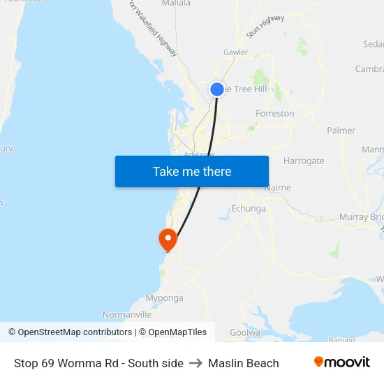 Stop 69 Womma Rd - South side to Maslin Beach map