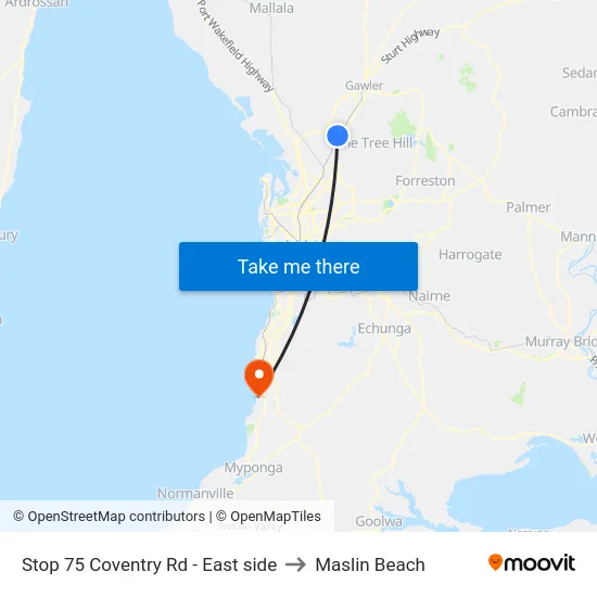 Stop 75 Coventry Rd - East side to Maslin Beach map