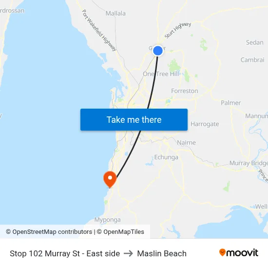 Stop 102 Murray St - East side to Maslin Beach map