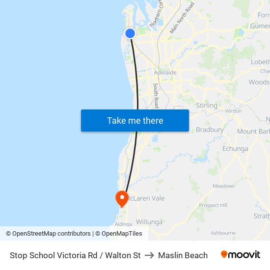 Stop School Victoria Rd / Walton St to Maslin Beach map