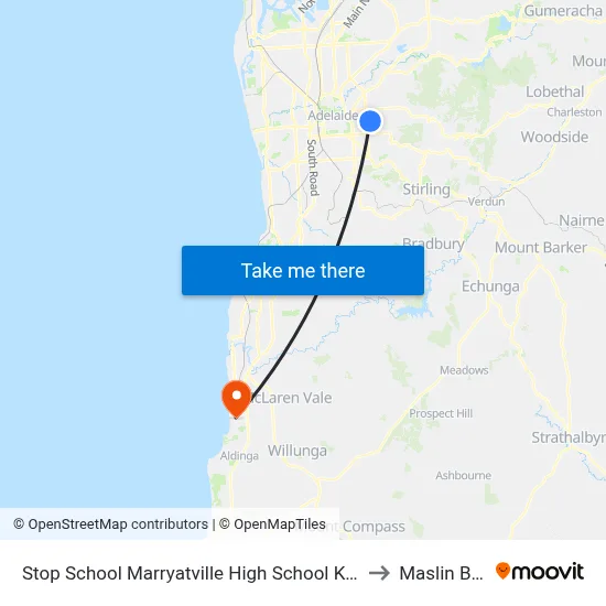 Stop School Marryatville High School Kensington Rd to Maslin Beach map