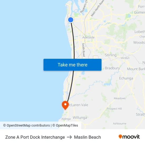 Zone A Port Dock Interchange to Maslin Beach map