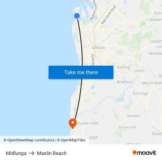 Midlunga to Maslin Beach map