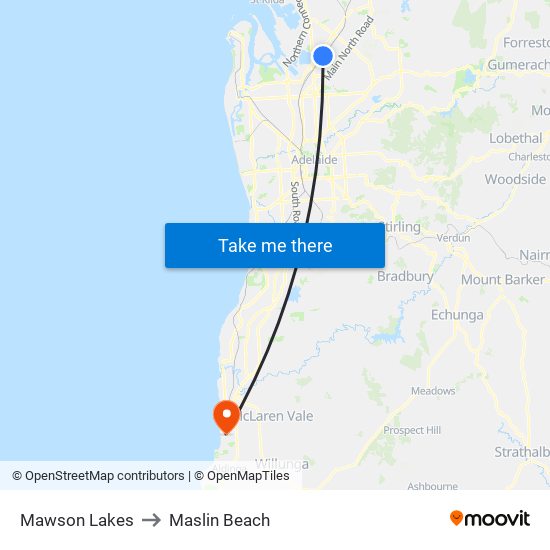 Mawson Lakes to Maslin Beach map