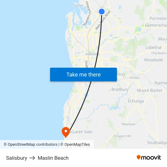 Salisbury to Maslin Beach map