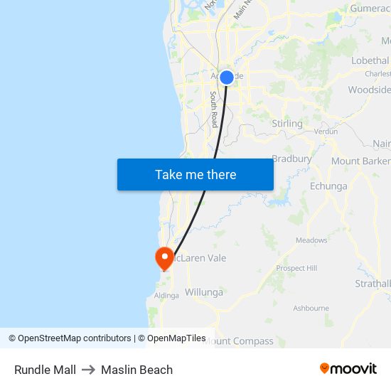 Rundle Mall to Maslin Beach map