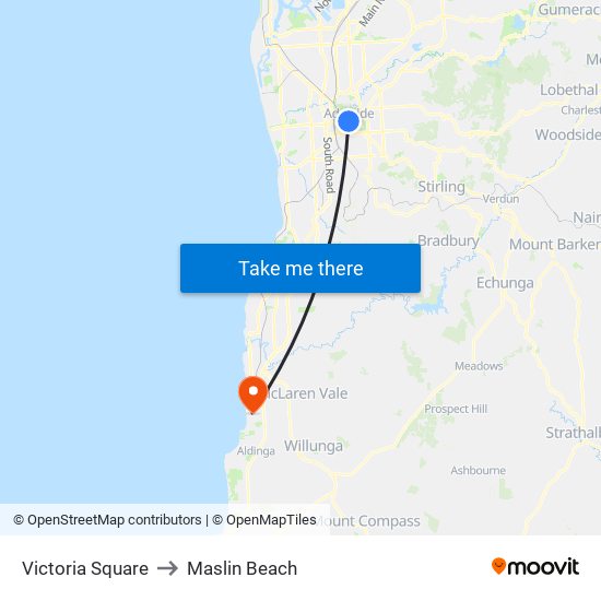 Victoria Square to Maslin Beach map