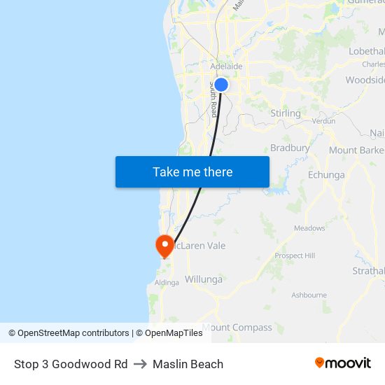 Stop 3 Goodwood Rd to Maslin Beach map