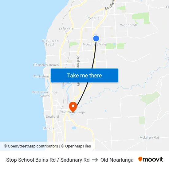 Stop School Bains Rd / Sedunary Rd to Old Noarlunga map