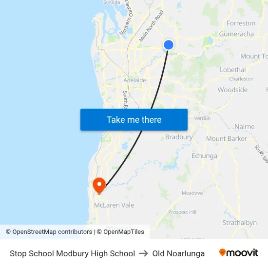 Stop School Modbury High School to Old Noarlunga map
