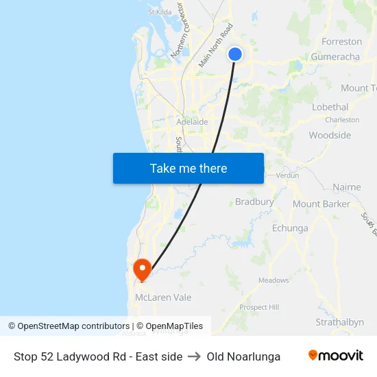 Stop 52 Ladywood Rd - East side to Old Noarlunga map