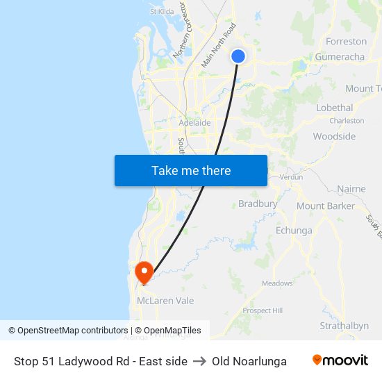 Stop 51 Ladywood Rd - East side to Old Noarlunga map