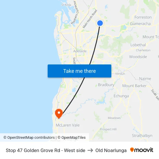 Stop 47 Golden Grove Rd - West side to Old Noarlunga map
