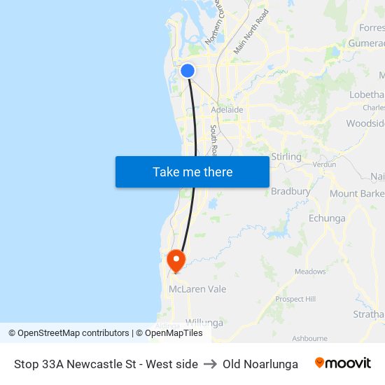 Stop 33A Newcastle St - West side to Old Noarlunga map