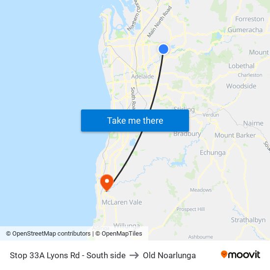 Stop 33A Lyons Rd - South side to Old Noarlunga map