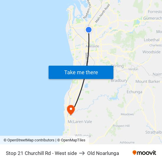 Stop 21 Churchill Rd - West side to Old Noarlunga map