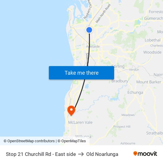Stop 21 Churchill Rd - East side to Old Noarlunga map