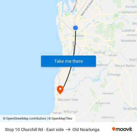 Stop 10 Churchill Rd - East side to Old Noarlunga map