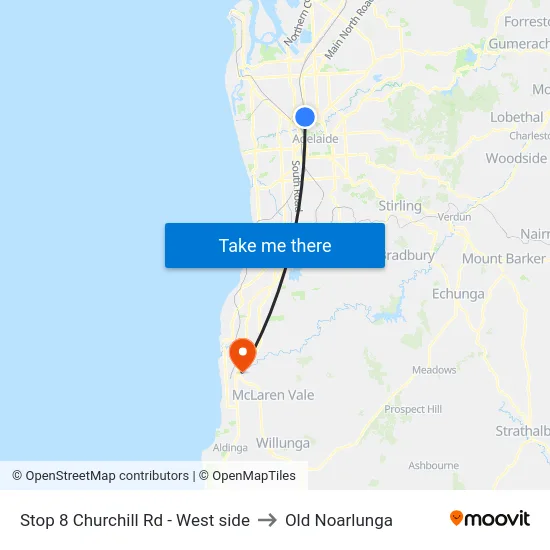 Stop 8 Churchill Rd - West side to Old Noarlunga map