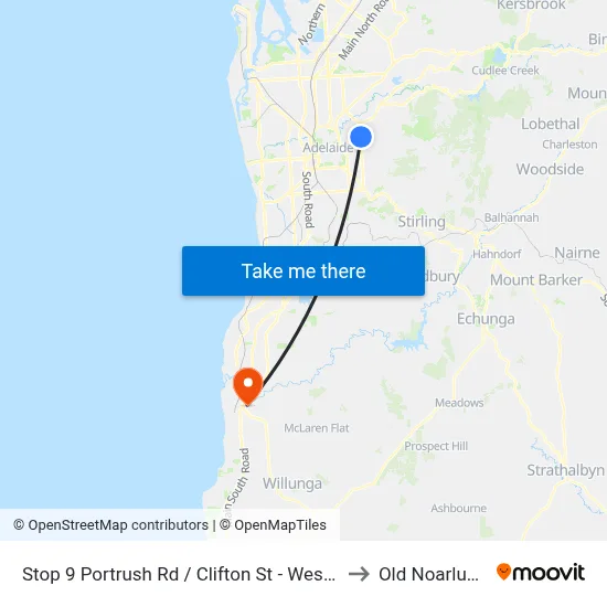 Stop 9 Portrush Rd / Clifton St - West side to Old Noarlunga map