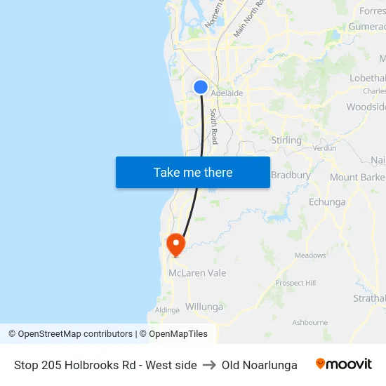 Stop 205 Holbrooks Rd - West side to Old Noarlunga map